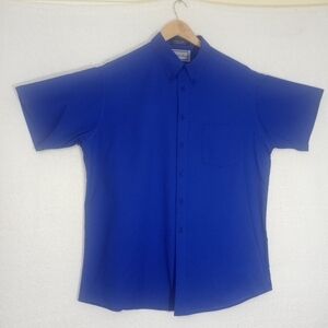 Madison Avenue Men's Button Up Short Sleeve Shirt Royal Blue Made in Size 17 1/2